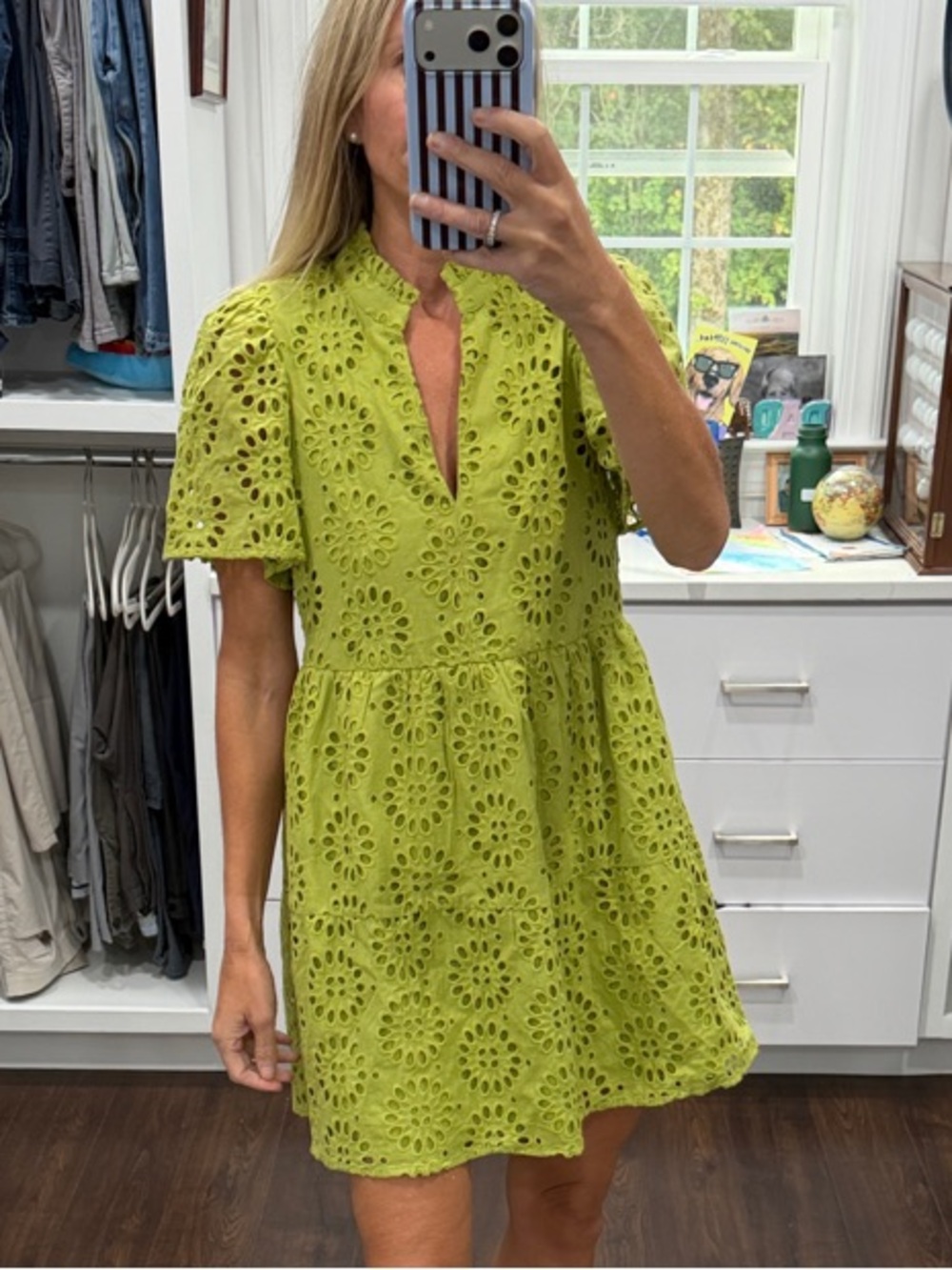 Avara Chartreuse Women's Eyelet Mini Dress XS